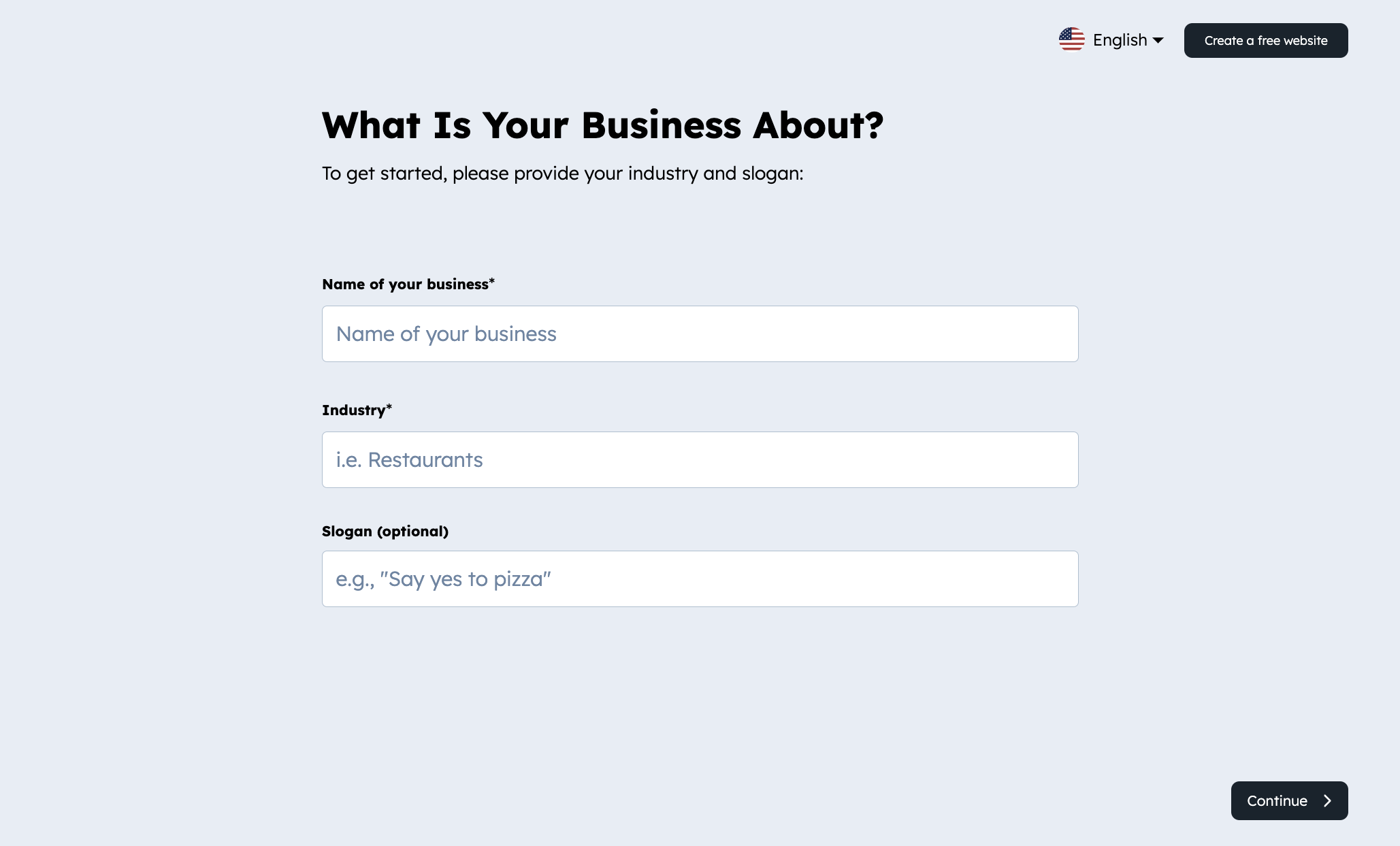 HubSpot's Icon Generator business information input screen, including the business name, industry, and slogan.